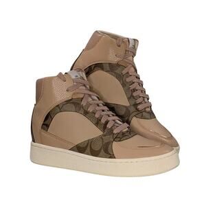 Coach Womens C230 Sig High Top Sneaker Shoes Signature Coated Canvas Size 9.5 B
